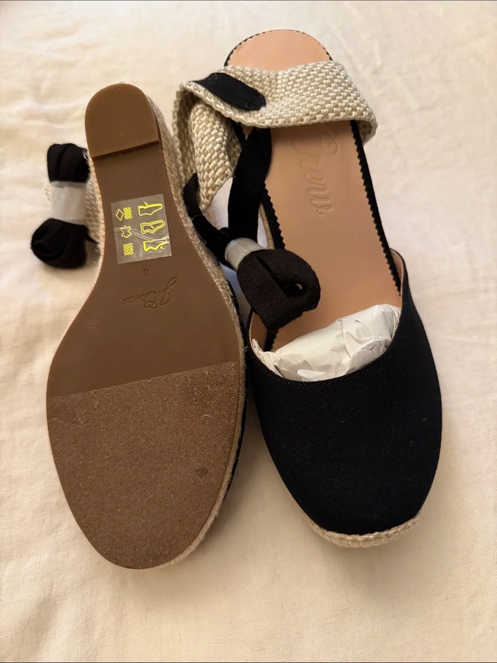 J. Crew NWT Black Espadrille Wedge Sandals with Ankle Tie size 8
